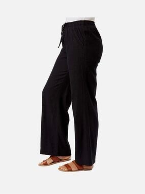 Briggs Linen Rayon Blend Black Wide-Leg Drawstring Pants Womens large